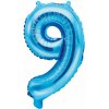 PartyDeco Fóliový balón Mini - Číslo 9 modrý 35cm