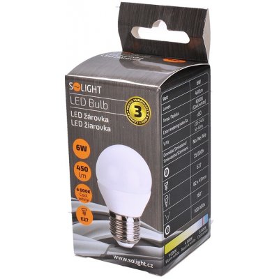 Solight LED žiarovka , miniglobe, 6W, E27, 6000K, 450lm