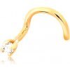Šperky eshop - Zahnutý piercing do nosa v žltom 14K zlate - číry žiarivý diamant, 1,5 mm BT501.69