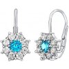 Silvego Strieborné náušnice kvetinky s tyrkysovo modrým zirkónom SILVEGOB31572TR