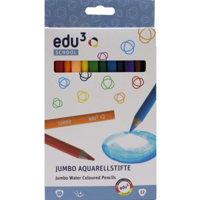 Edu3 Jumbo Aqua trojhranné pastelky tuha 5 mm 12 barev v papírové krabičce