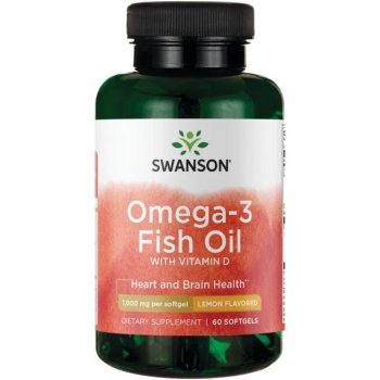 Swanson Omega-3 Fish Oil + Vitamín D3 1000 mg 60 kapsúl