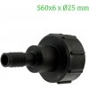 Adaptér na IBC nádrž, závit S60x6 s prípojkou na hadicu S60x6 x priemer 25 mm ECONOM