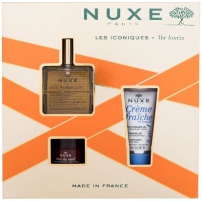 NUXE The Iconics sada - Huile Prodigieuse 50ml, Crme Fraiche de Beauté 3-en-1 30ml, Rve de Miel Honey Lip Balm 15g