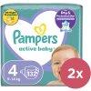 2x PAMPERS Active Baby 4 (9-14 kg) 132 ks MEGA PACK - jednorazové plienky