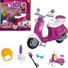 Anlily Motorka, Skúter pre bábiky s Prilbou a košíkom, Selfie Tyč, Pes, Fľaša, Okuliare, ružový
