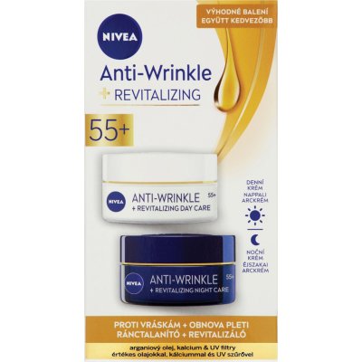 Nivea Anti-Wrinkle + Revitalizing 55+ Obnovujúci denný krém proti vráskam 50 ml + Obnovujúci nočný krém proti vráskam 50 ml, duopack