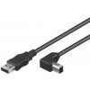 PremiumCord Kabel USB 2.0, A-B, 3m se zahnutým USB-B konektorem 90°