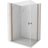Mexen Mist-B Duo, 2-krídlový výklopný sprchový kút 80 x 70 cm, číre sklo, medený matný profil, 8A2-080-070-65-00