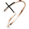 Šperky eshop - Oceľový prsteň 316L medenej farby - kríž s čiernou glazúrou, úzke ramená F16.14 - Veľkosť: 60 mm