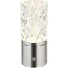 GLOBO 21010N LUNKI dotyková stolná lampička V190mm LED 2,5W/185lm 2700+6500+4000K matný nikel, priehľadná, vrátane batérie CR18650 1800mAh 3,7V, USB-A 2.0 - USB-C