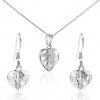 Šperky eshop - Set zo striebra 925 - náhrdelník a náušnice, vyrezávané srdcia S49.13