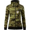 Ukrajina trojzubec prsník mikina dámska trendy zipper s kapucňou Zelený maskáč