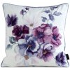DESIGN 91, Luxusná, zamatová obliečka na vankúš zdobená lemom 123, ružovo-fialové kvety v bielom podklade, 45 x 45 cm, ZA-457981