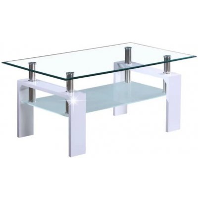 Konferenčný stolík, biela extra vysoký lesk HG/sklo, LIBOR NEW