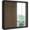 | Šatníková skriňa so zrkadlom SANTINO 203x215 cm čierna/dub craft | MT0114