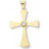 Ewena Oceľový kríž s kamienkami z chirurgickej ocele Farba: Zlatá + Darčekové balenie