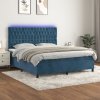 Box spring postel s matrací a LED tmavě modrá 160x200 cm samet Modrá 3136315