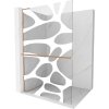Mexen Kioto+ L, sprchová zástena Walk-In s poličkou a vešiakom 100 x 200 cm, 8mm číre sklo biely vzor, medený matný profil, 800-100-123-65-97