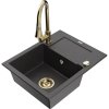 Mexen Enzo, 1-komorový granitový drez 576x465x174 mm a drezová batéria Elia, čierna škvrnitá, 6506-76-670101-50