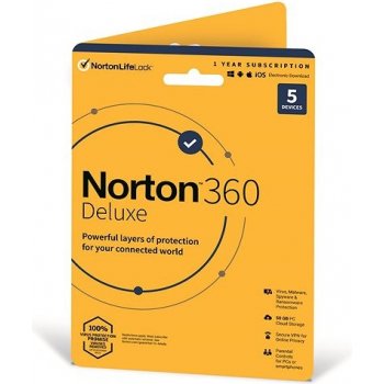 Norton 360 Deluxe 50GB, 1 lic. 5 zar. 12 mes.