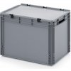 Plastová šedá EURO prepravka s vekom 60 x 40 x 43,5 cm