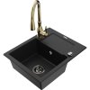 Mexen Enzo, 1-komorový granitový drez 576x465x174 mm a drezová batéria Savita, čierna, 6506-77-672601-50-B