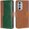 Peňaženkové kožené puzdro Contrast na Motorola Edge 30 Pro - Svetlo hnedá a zelená