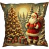 Warmu Vianočná obliečka Santa pri stromčeku – teplý vianočný motív so zlatými odtieňmi 40x40 cm