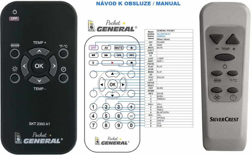 Diaľkový ovládač General Silvercrest SKT 2300 A1