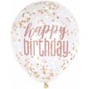 Balóny priehľadné Happy Birthday s konfetami 6ks