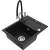 Mexen Enzo, granitový drez 576x465x174 mm, 1-komorový a drezová batéria Duo, čierna, 6506-77-671701-07