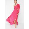 Trendyol Fuchsia A-Line Lined Window/Cut Out Detailed Chiffon Gradient Chic Evening Dress ružová