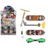 Teddies Sada skateboard šroubovací koloběžka prstová waveboard plast s doplňky mix druhů na kartě 16x30cm