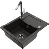 Mexen Enzo, 1-komorový granitový drez 576x465x174 mm a drezová batéria Flora, čierna-zlatá metalíza, 6506-75-670401-07-B