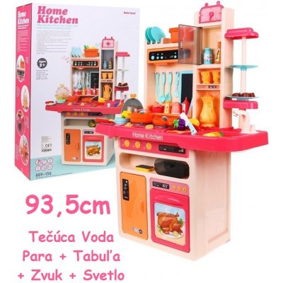 JOKO Veľká Detská kuchynka 93,5cm multifunkčná s parou tečúcou vodou svetlom a zvukom + tabuľa ružová