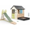 Set domček s pieskoviskom a 230 cm šmykľavka s vodotryskom Square Life Smoby rozšíriteľný s 3 oknami a 2 posuvnými okenicami