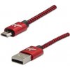 Logo USB kábel (2.0), USB A samec - microUSB samec, 1m, 480 Mb/s, 5V/2A, červený, box, nylonové opletenie, hliníkový kryt konektor