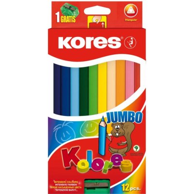 Kores Jumbo trojhranné pastelky 5 mm, s jumbo strúhadlom / 12 farieb (93512)