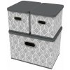 HomeLife 5105 Úložný box s vekom list sivá / biela sada 3 ks