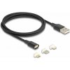 Delock - USB charge adapter kit - USB (M) do Lightning, Micro USB typ B, 24 pin USB-C (M) magnetický - USB 2.0 - 5 V - 3 A - 1 m - černá