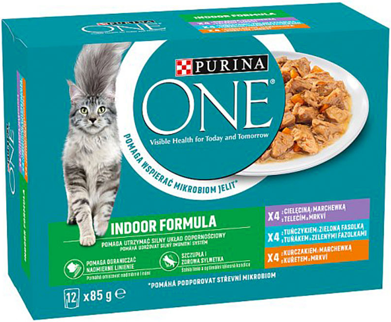 PURINA ONE Indoor mini filetky s kuraťom teľacím tuniakom 12 x 85 g