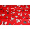Vianočná bavlnená dekoračná látka medvedíky, darčeky a cukríky na červenom podklade Červená Šírka 140 cm