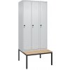 Šatňová skriňa s lavicou C+P Cabo, 3 oddelenia, 900 x 500/815 x 2120 mm, sivá