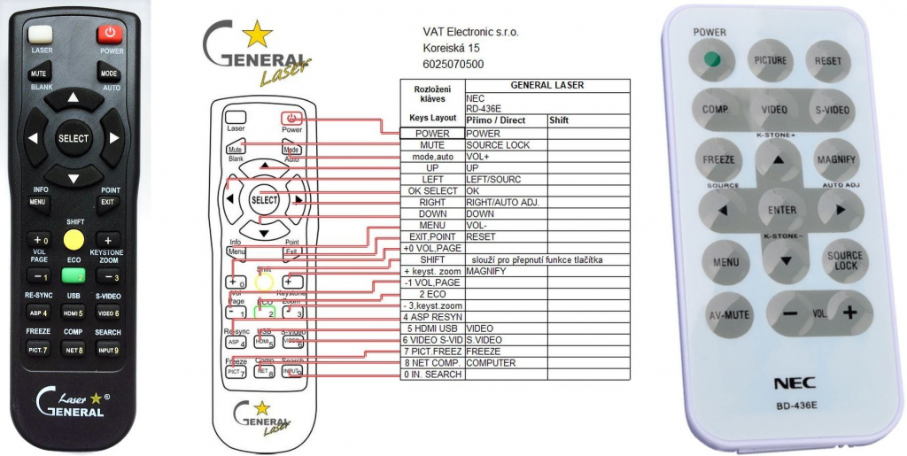 Diaľkový ovládač General NEC RD-436E