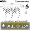 Zara spojovateľná led svetelná záclona vonkajšia flash - 100led - 2,5m teplá biela/flash prebliknutie studená biela - transparentný kábel