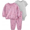 CARTER'S Set 3dielny mikina, tepláky, body kr. rukáv Purple Flower dievča 12m