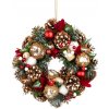 Veniec MagicHome Vianoce, závesný, prírodný, s čečinou a muchotrávkami, 30 cm