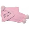 Baby Nellys Zimná čiapka s brmbolcom + šál Kitty ružová