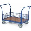 Plošinový vozík - 4 nízke drôtené výplne, 1200x800 mm, nosnosť 300 kg, kolesá 160 mm so sivou gumou